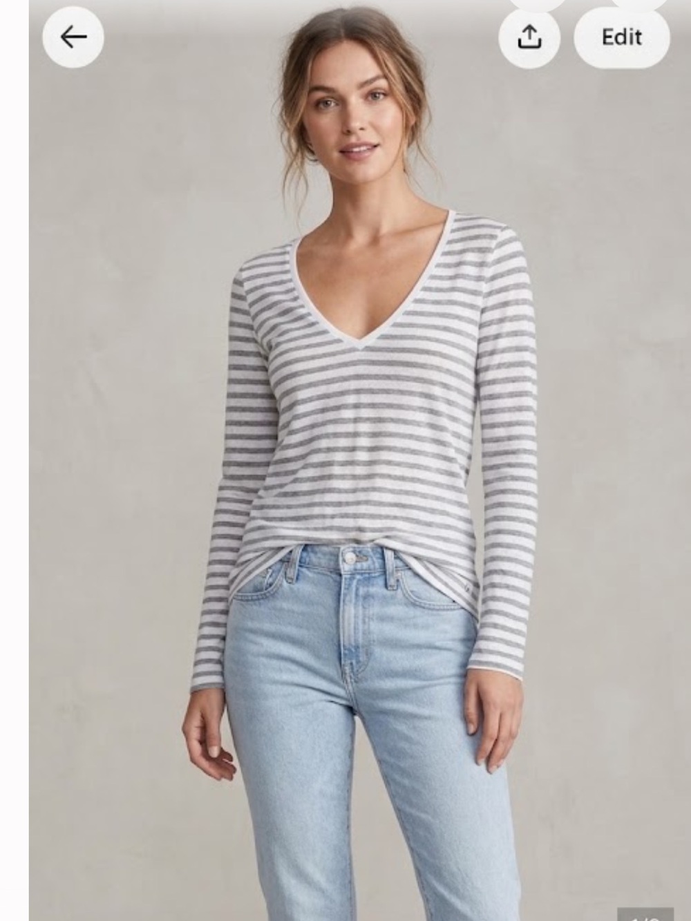 Victoria's Secret v neck long sleeve Striped Gray / White top - Sz S